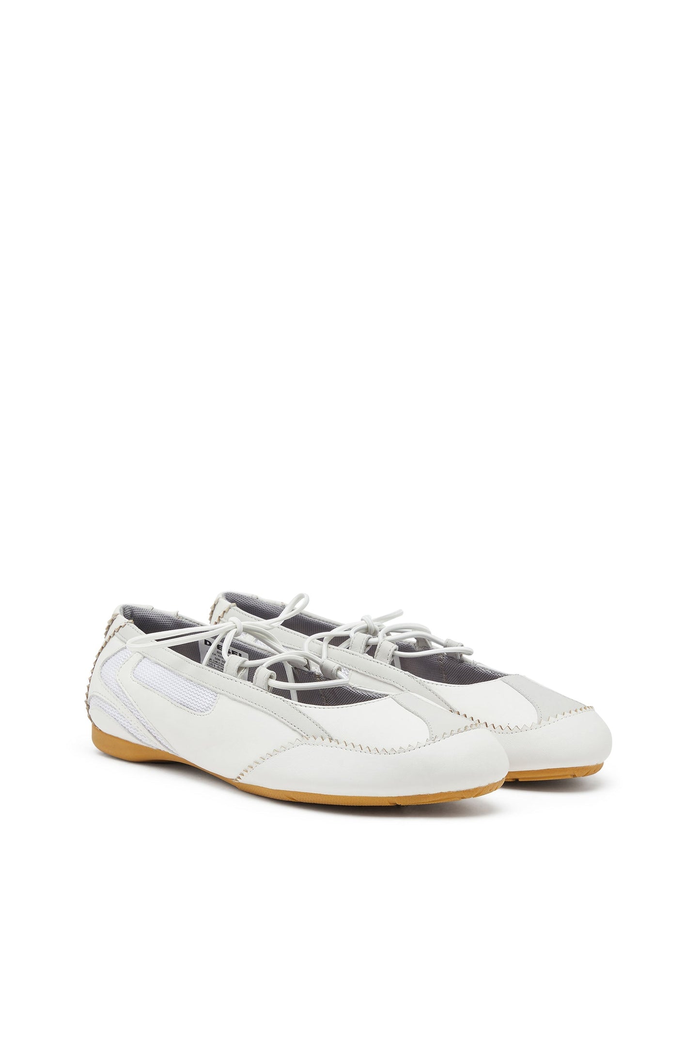 D-Mile - Lace-up ballerina flats in leather and mesh