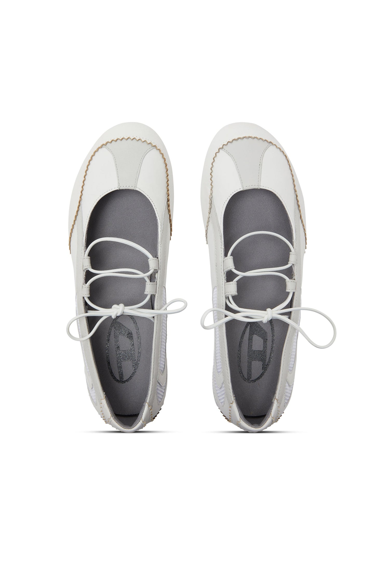 D-Mile - Lace-up ballerina flats in leather and mesh