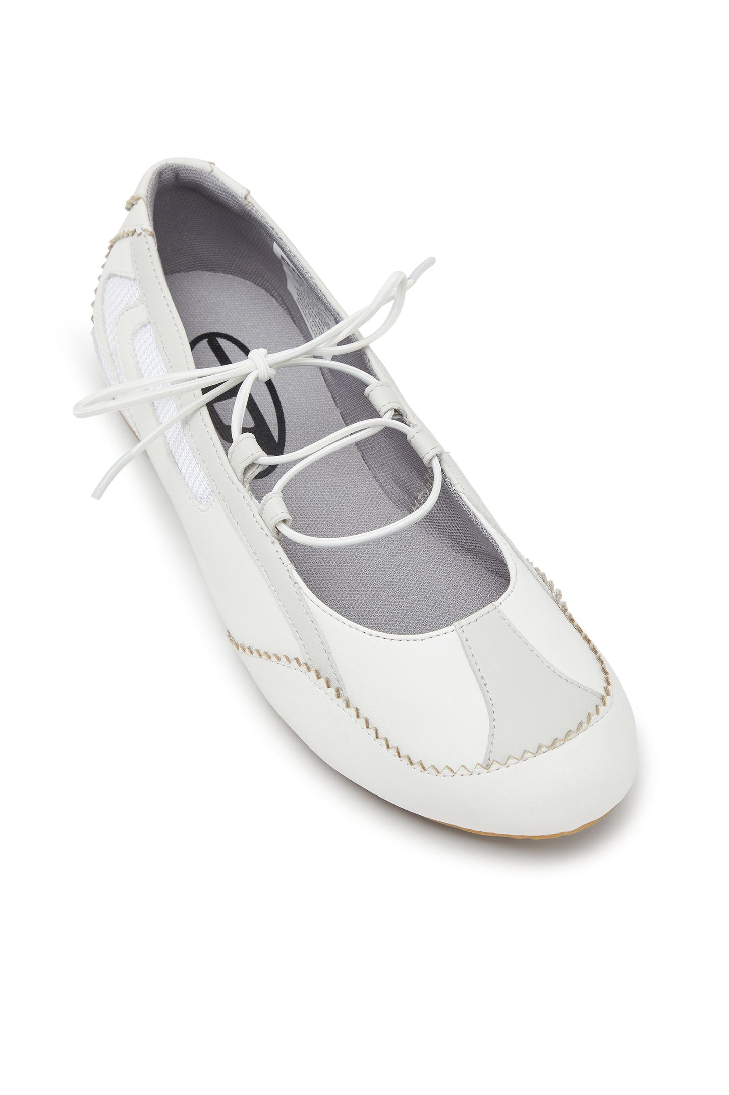 D-Mile - Lace-up ballerina flats in leather and mesh