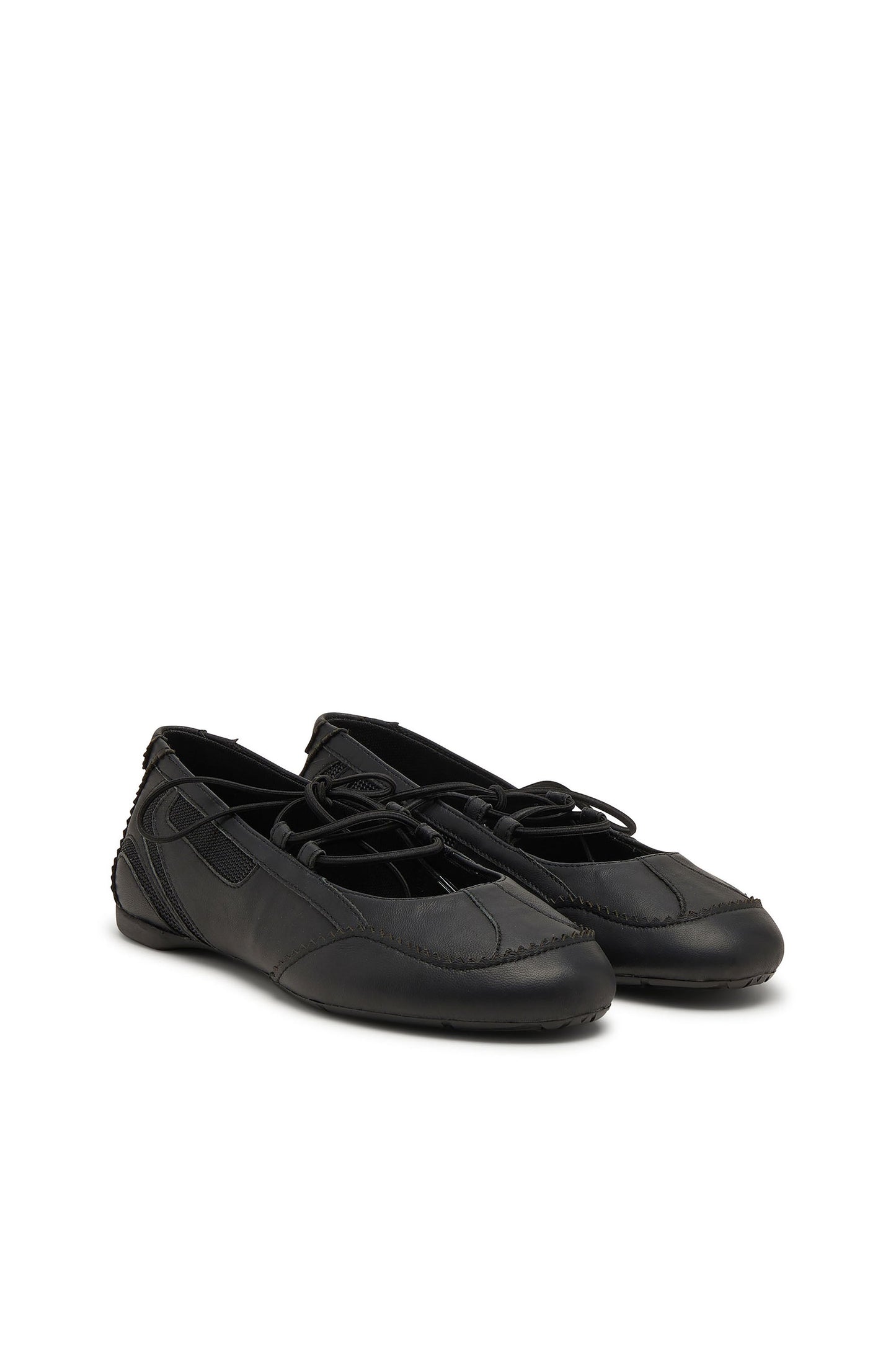 D-Mile - Lace-up ballerina flats in leather and mesh